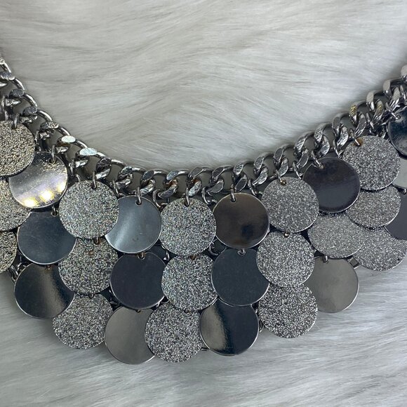 Silver Tone Disc Chain Bib Necklace 19-23" - Picture 6 of 9